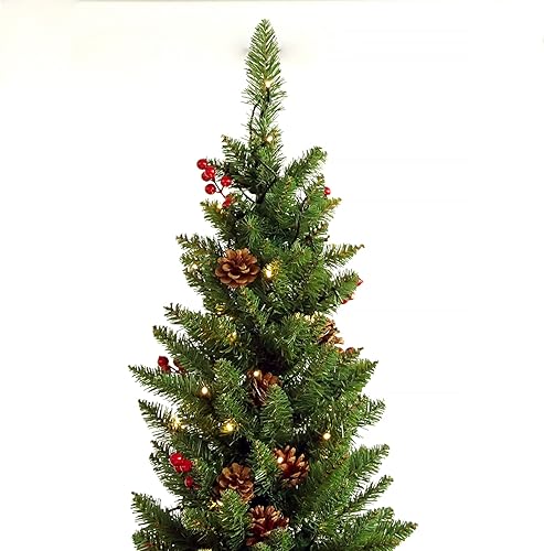 Miniatura 9 de Árbol de Navidad artificial delgado con bandera estadounidense de poliéster 210D de 3 x 5 pies sensación de lápiz preiluminado abeto real flaco con