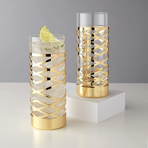 Viski Pacific Gold & Crystal Highball Tumblers - Thumbnail 3