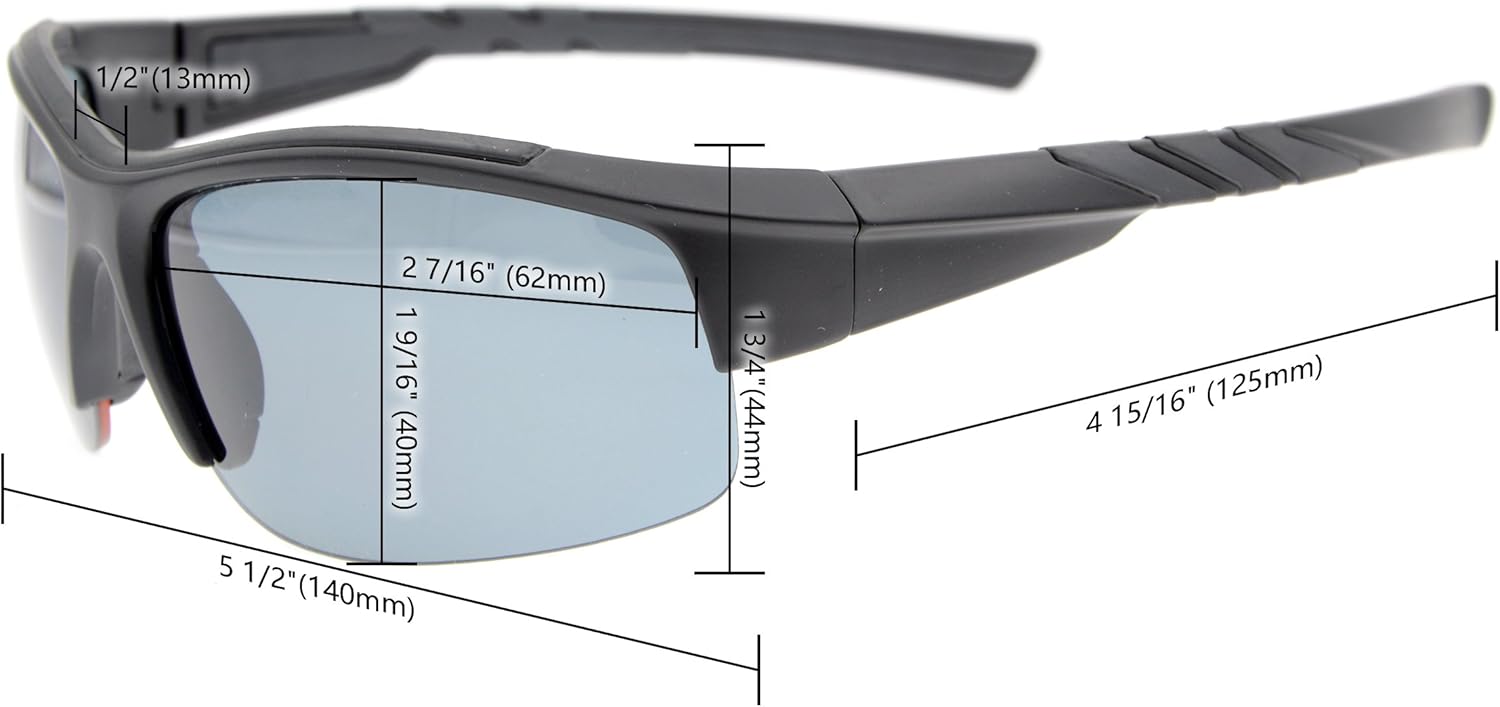 Eyekepper TR90 Unbreakable Sports Bifocal Half Rimless Sunglasses Baseball Running Fishing Driving Golf Softball Hiking