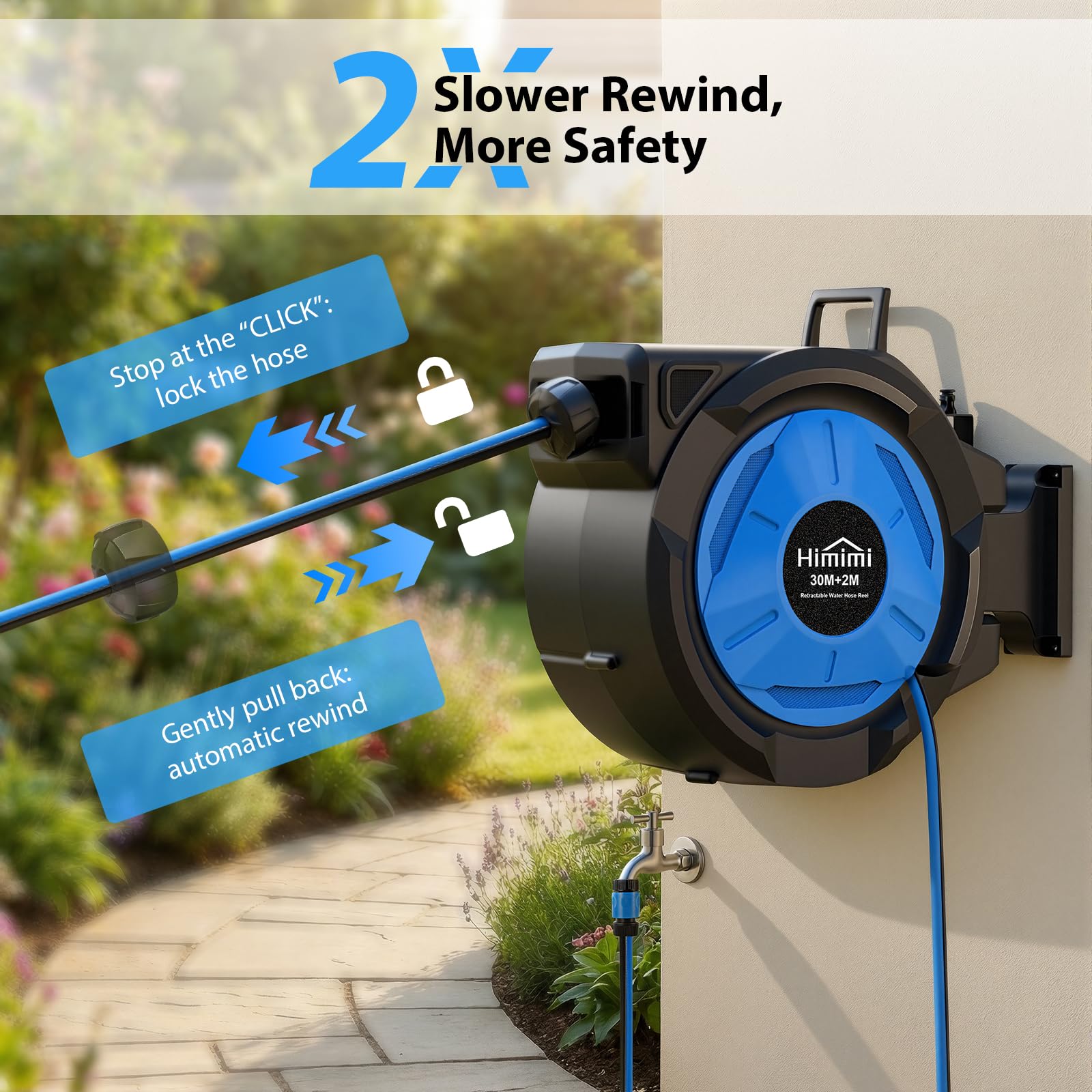 Avvolgitubo retrattile da giardino, 1,27 cm x 30 m + 2 m avvolgitubo automatico retrattile per acqua montaggio a parete