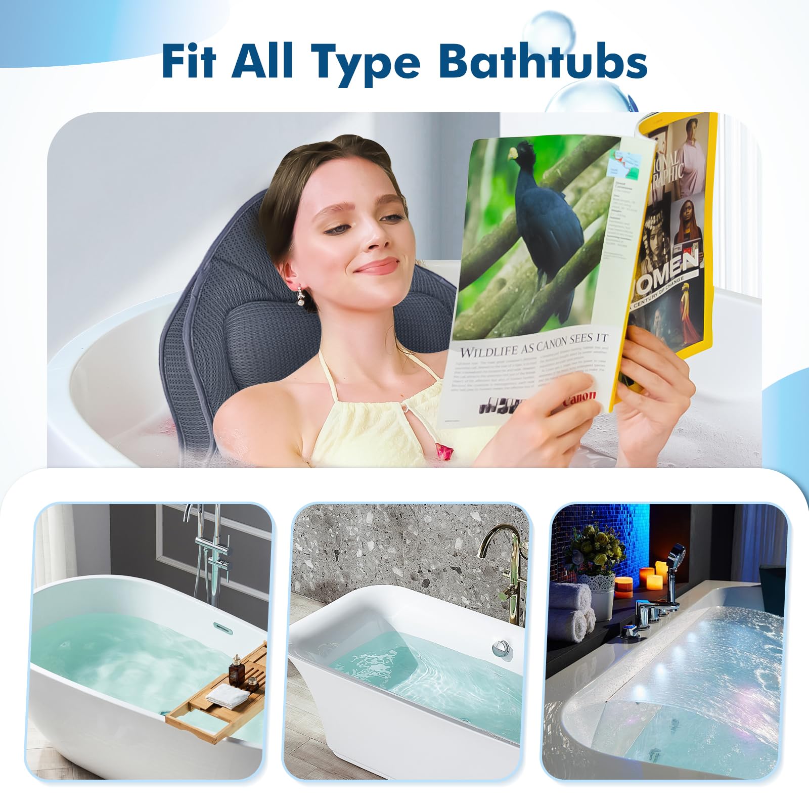 Accesorio Baño Relax Almohada Bañera Cuerpo Completo - Reposacabezas Grueso 12 Ventosas | Spa Relajación Baño Almohada Cuerpo Completo Baño 12 Ventosas Spa