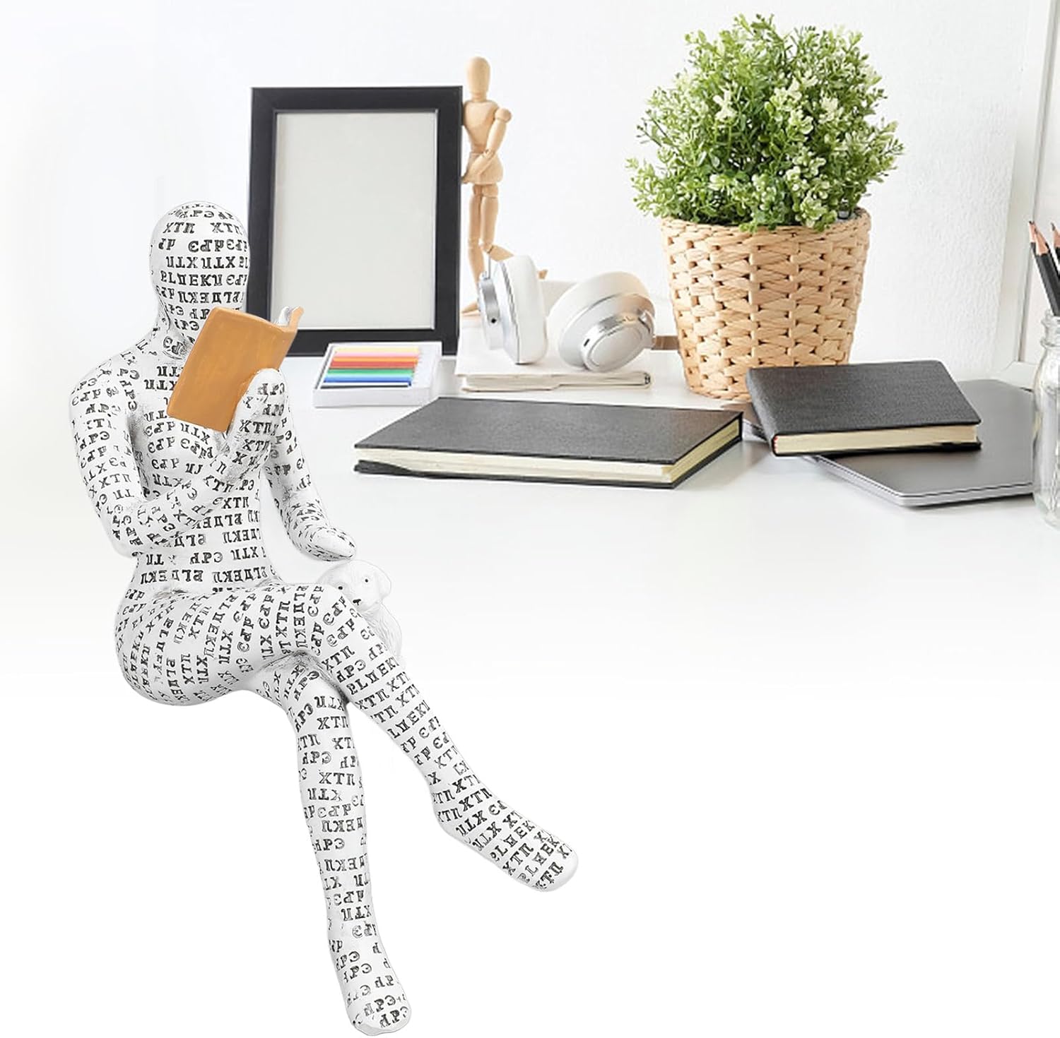 Fockety Pulp Reading Women Figurine, Resin Home Decor Pulp Reading Women Thinker Statue, Modern Abstract Art Sculpture for Living Room Desk Table Bookshelf Shelf Office Decoration