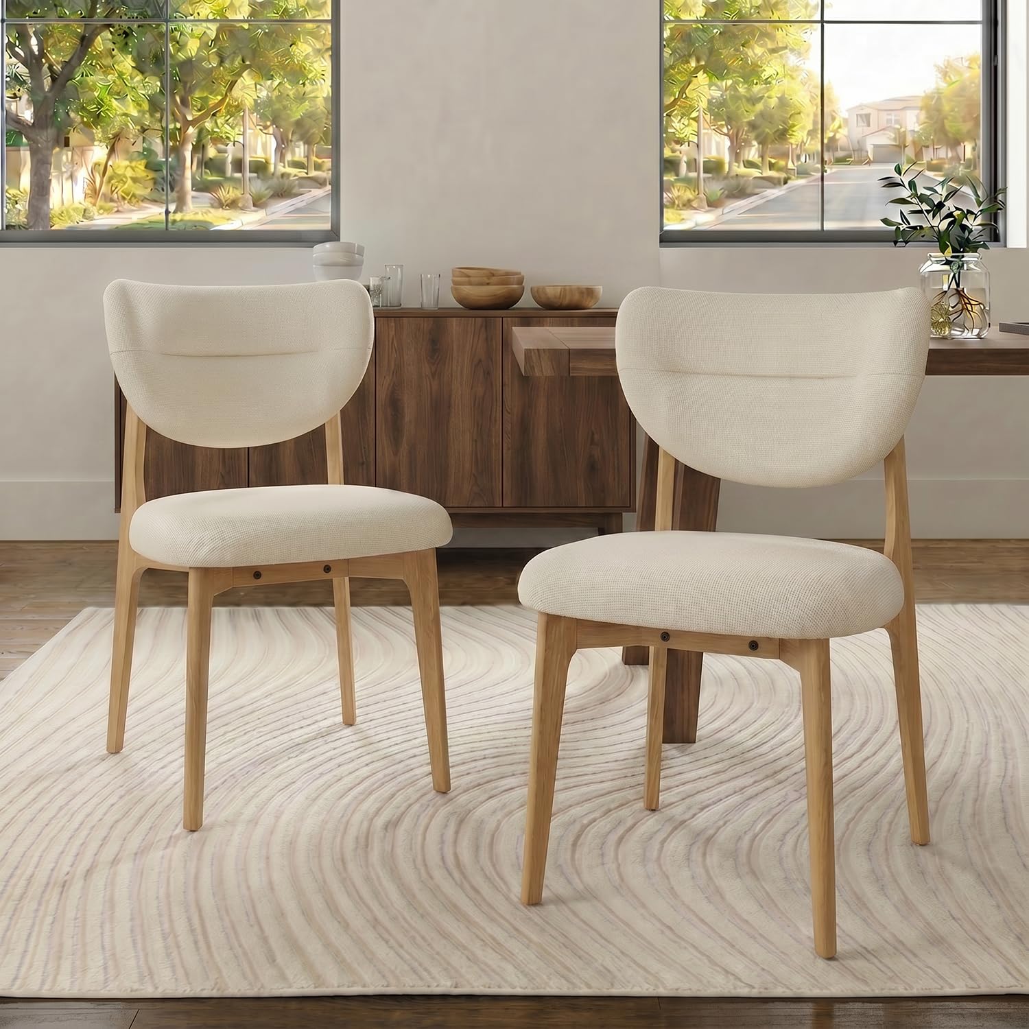 Küchenstuhl Esszimmerstühle 2er Set, Polsterstuhl mit Holzbeinen | Polsterstuhl aus Stoff, Massivholzgestell, 8cm dicke Schaumstoffpolsterung, ergonomische Rückenlehne, bodenschonende Gleiter
