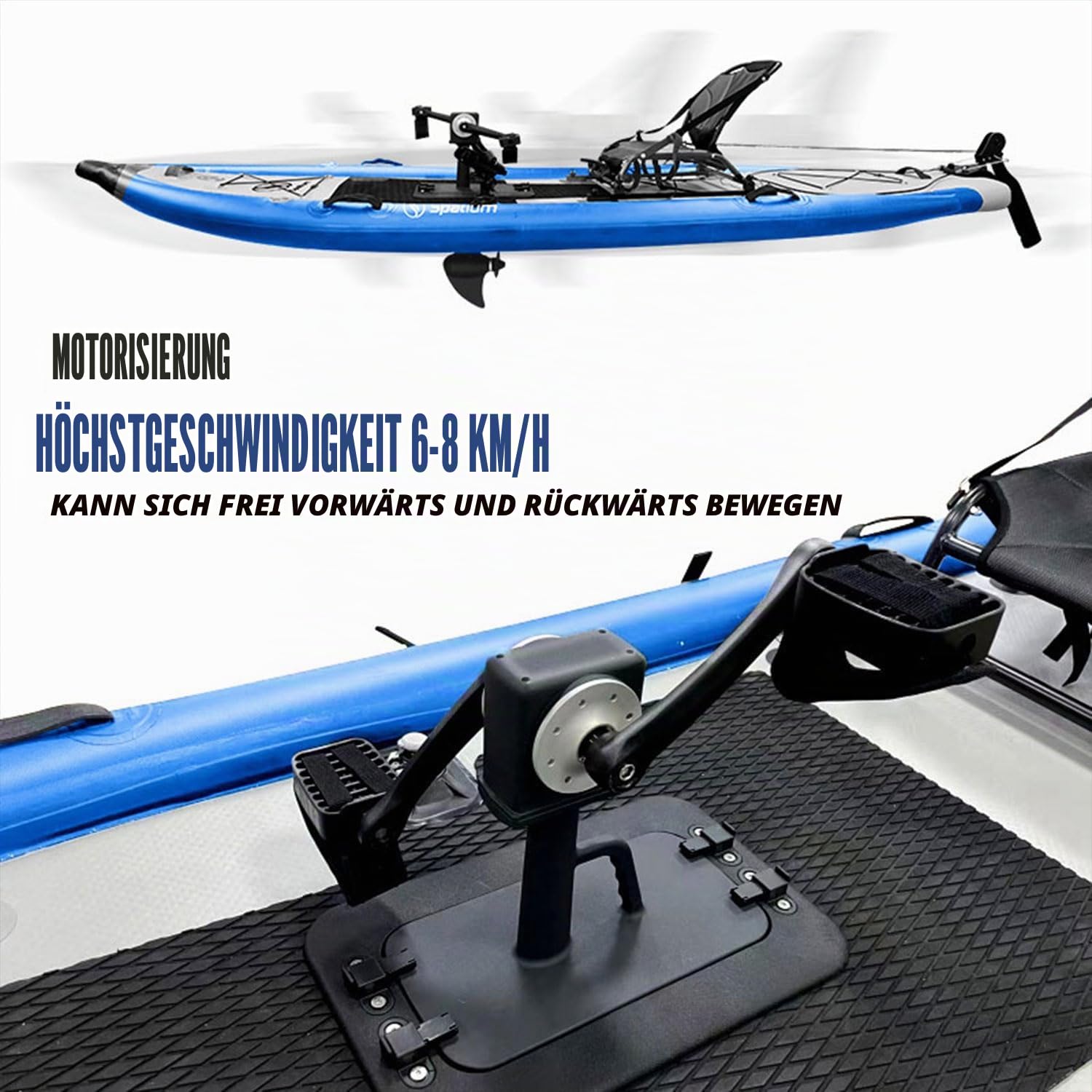 Spatium Angeln Kajak Boot Pedal Drive Sit on Top Pedal Drive Kajak Angeln Pedal Kajak Power System Orientierungssystem Fußpedal Angelboot, 28,9 x 111,8 x 10,2 cm, Tragfähigkeit 150 kg, Blau