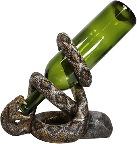 Ebros Gift Southwestern Wildlife - Soporte para botella de vino de serpiente de cascabel en espiral con espalda de diamante, escultura como barra y