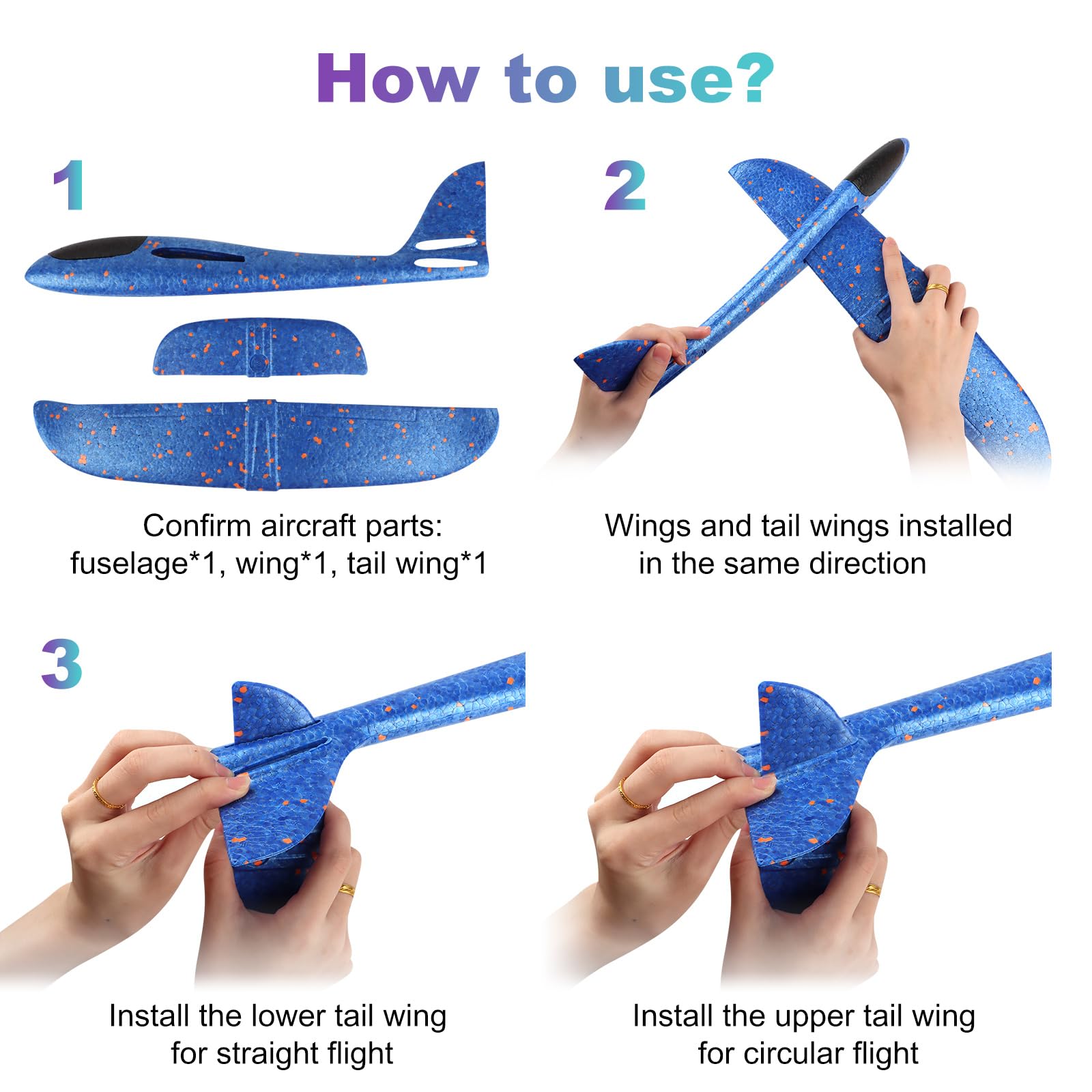 Avion Polystyrene Planeur avec Pistolet Catapulte, Avion en Mousse Jouet Enfant