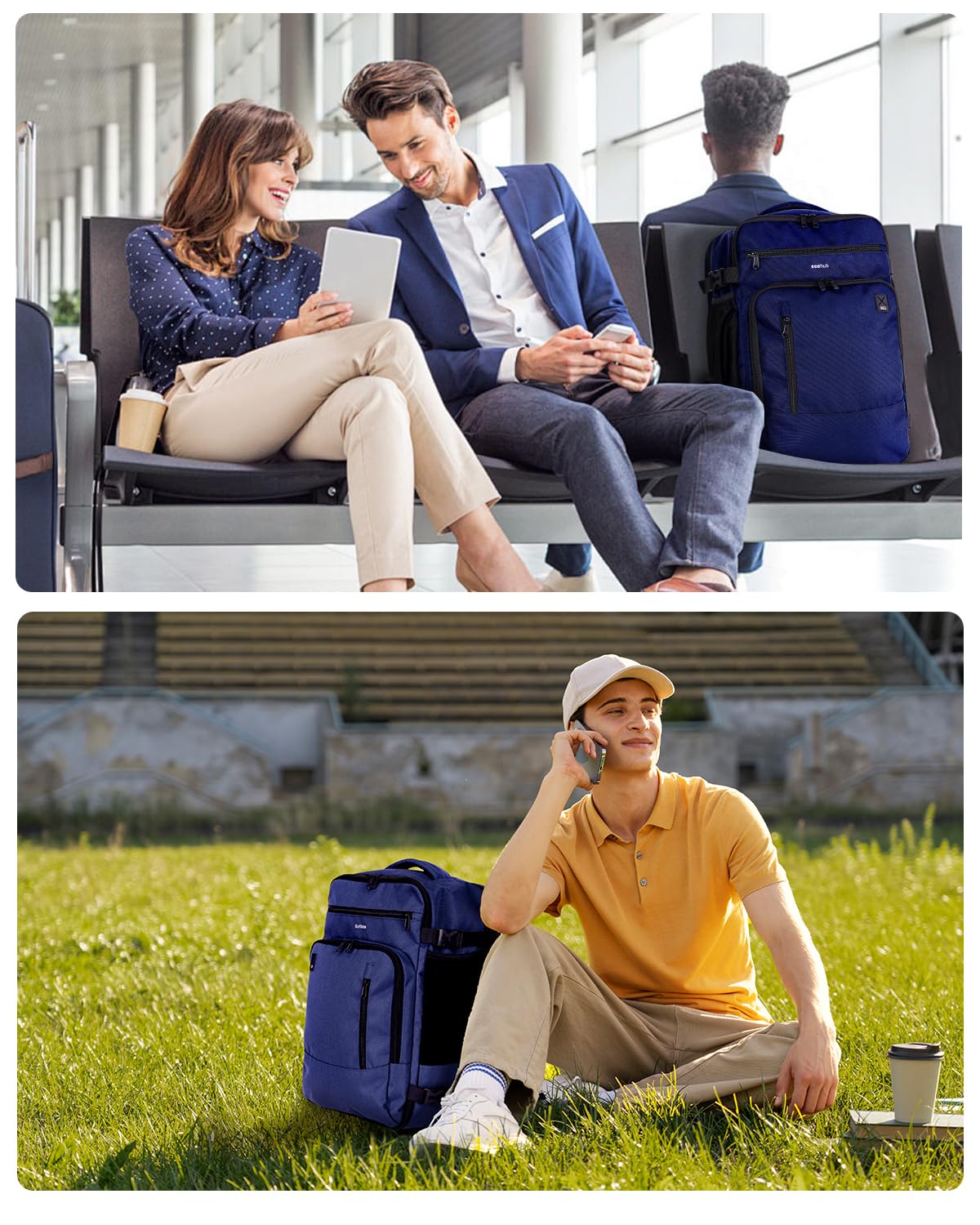 ECOHUB Ryanair Mochila Viaje Cabina Avion 40x20x25 Maletas de Viaje Cabina Bolsa de Viaje Bolso del Ordenador Portátil Maleta de Mano Under Seat Eco PET Mochila para Equipaje de Mano 20L, Marina