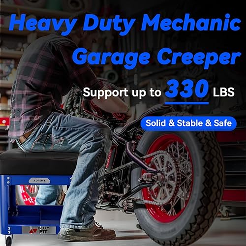 Miniatura 28 de Rolling Creeper - Asiento de garaje para hombres, taburete mecánico acolchado con bandeja de herramientas de almacenamiento para garaje, taburete