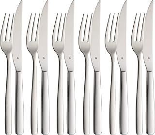 WMF Prego zestaw sztućców do steków, 12-częściowy, dla 6 osób, widelec do steków, nóż do steków, stal nierdzewna Cromargan, matowana, nadaje się do mycia w zmywarce