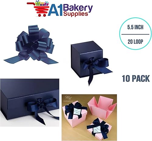 Miniatura 3 de Arco de satén azul marino de 5.5 pulgadas, 20 bucles, envoltura de regalo, envoltura de regalo de Navidad, boda, lazos de tirar, lazos de cuerda,