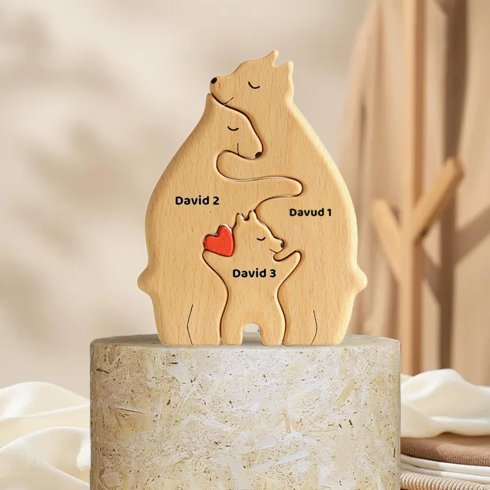 Personalized Wooden Bear Family Puzzle - Up to 6 Person Animal Figurines Name Puzzle, Personalized Bear Family Puzzle - Family Home Decor - Family Keepsake Gift-Gift for Parents