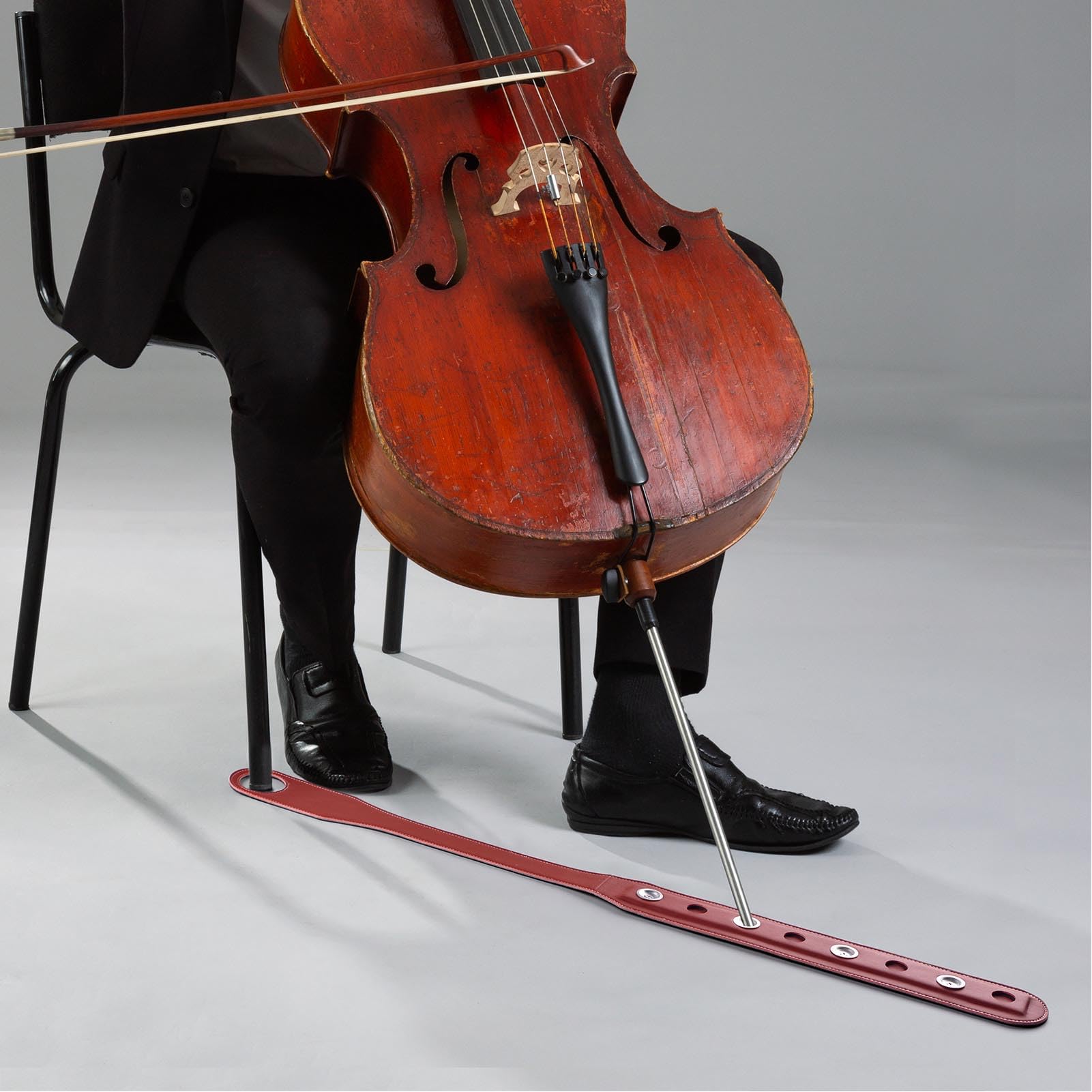 Cello-Endstifthaltergurt, Rutschfester Leder-Gurt für Cello-Stabilisierung, Verbesserte Stabilität und einfache Handhabung, Braun, für Cellisten beim Üben und Aufführen