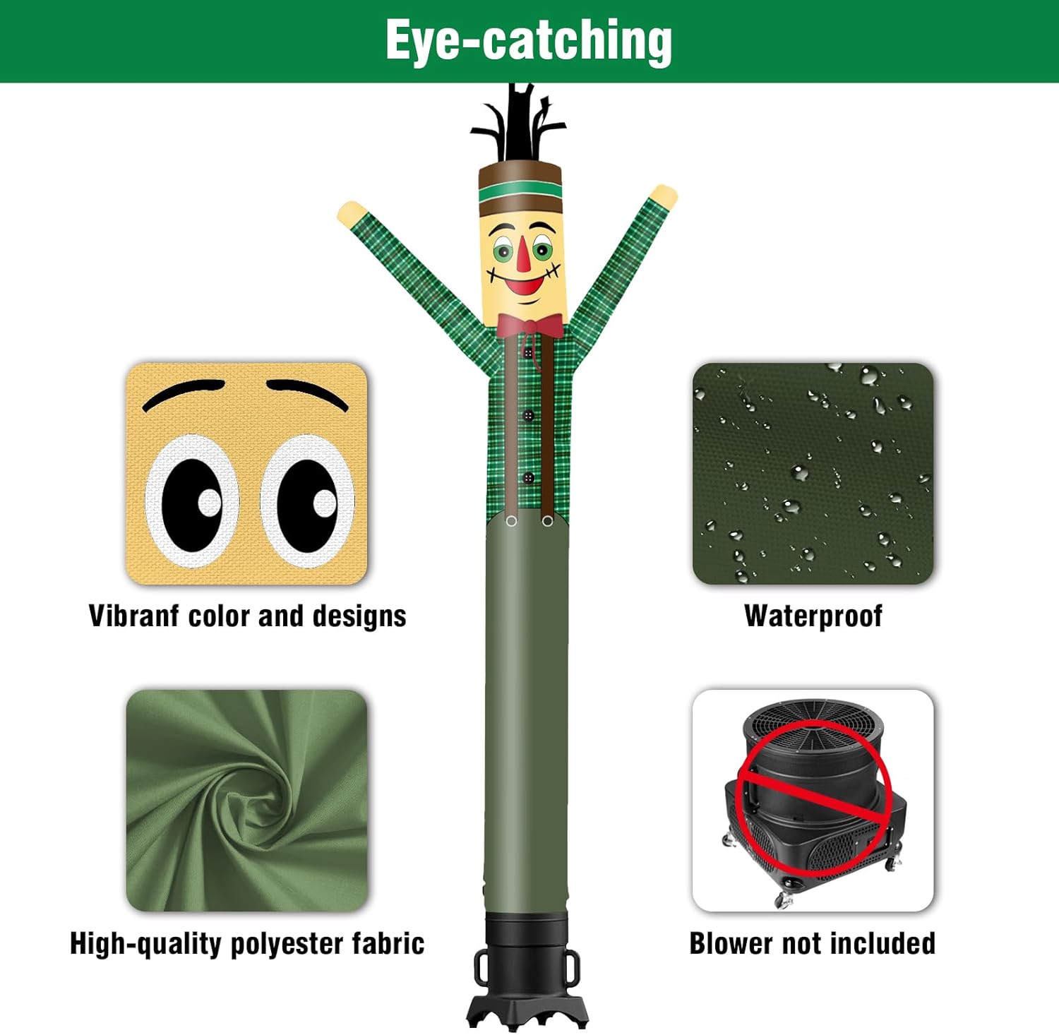 6FT Tall Inflatable Tube Man Scarecrow Wacky Wavy Dancing Guy (9''Diameter) for Outdoor Decoration Advertising Business Promotion (Blower Not Included)