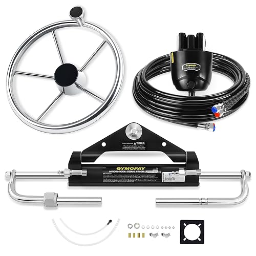 QYMOPAY 100/150/300HP Hydraulic Outboard Steering Kit, Marine Hydraulic