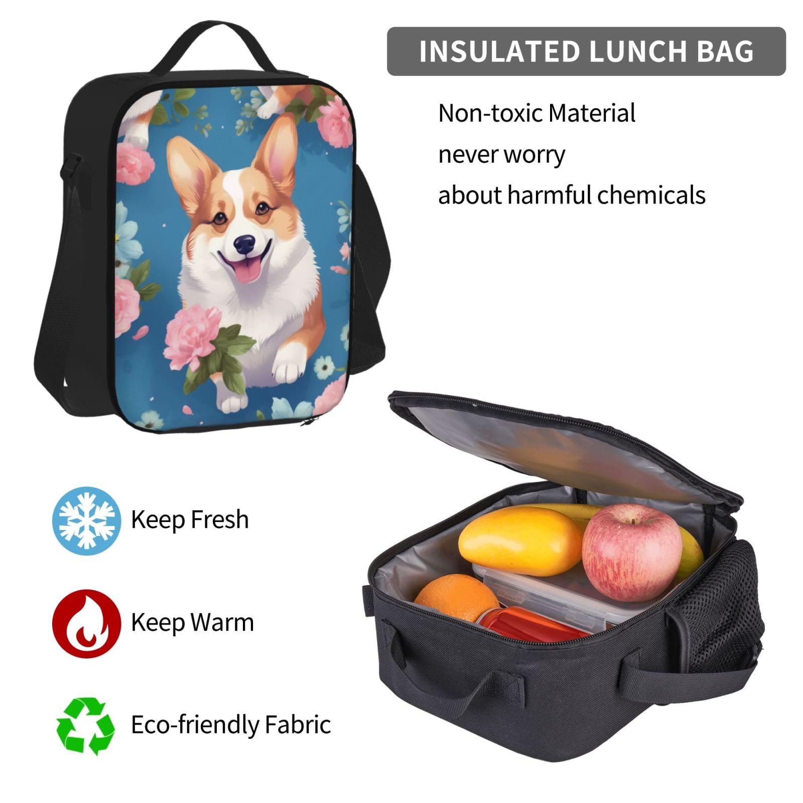 Corgi - Set di 3 zaini per computer portatile, motivo floreale, con borsa termica per il pranzo e organizer per lavoro