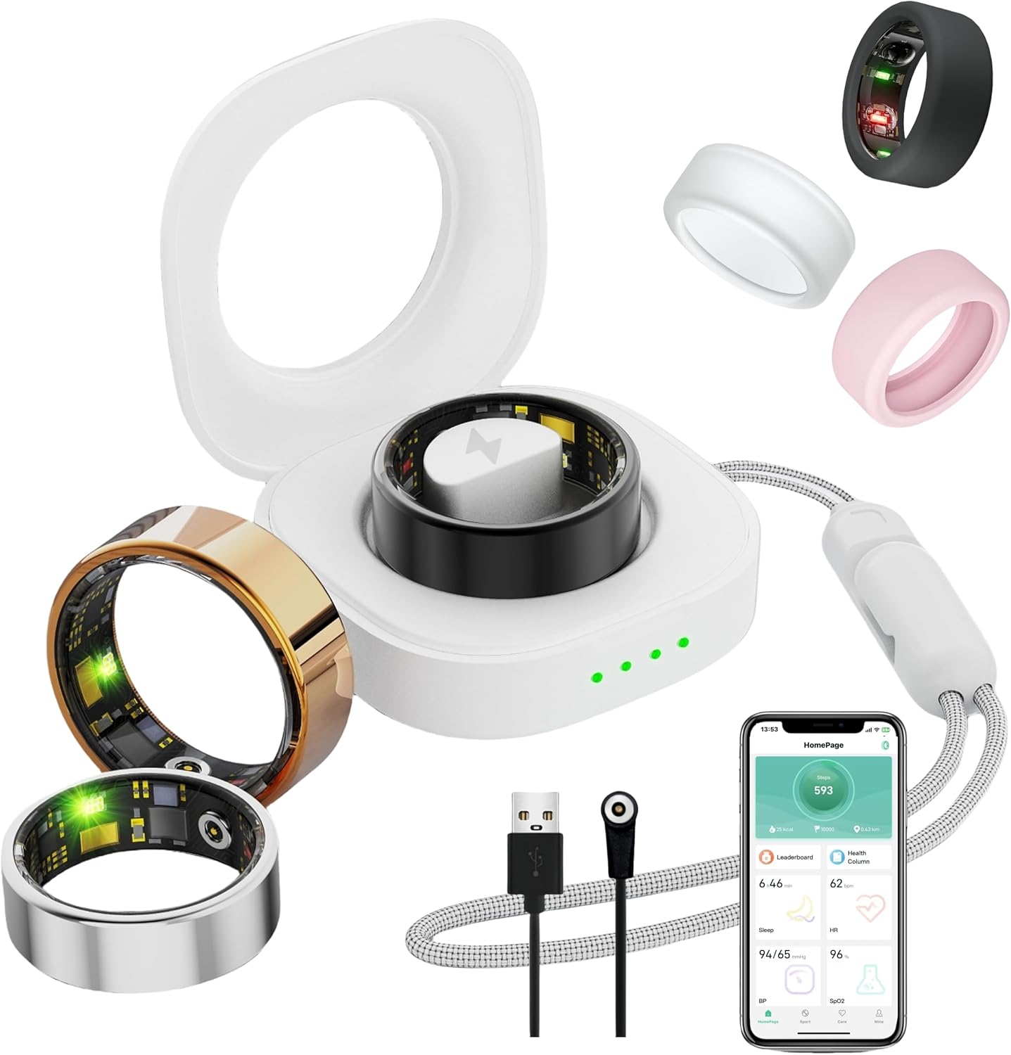 Smart Ring for Women Men, Health Fitness Tracker Ring, IP68 Waterproof Rings, Sleep Ring with Charging Case and Ring Protector, Remote Photography, Family Care, No App Fees(Lavender Pink, 8#)