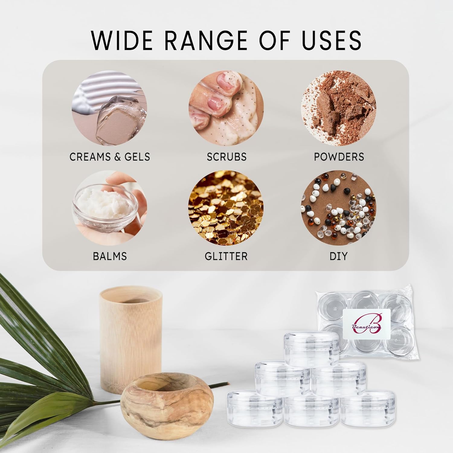 (Quantity: 600 Pieces) Beauticom 15G/15ML (0.5oz) Round Clear Jars with Screw Cap Lid for Scrubs, Oils, Toner, Salves, Creams, Lotions, Makeup Samples, Lip Balms - BPA Free