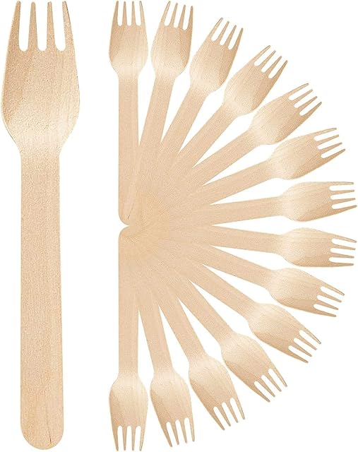 Pound Veg 100 X Wooden Forks - Biodegradable Compostable Disposable Cutlery 100% Birchwood, Eco Friendly for Picnic Parties Weddings, Camping, Catering