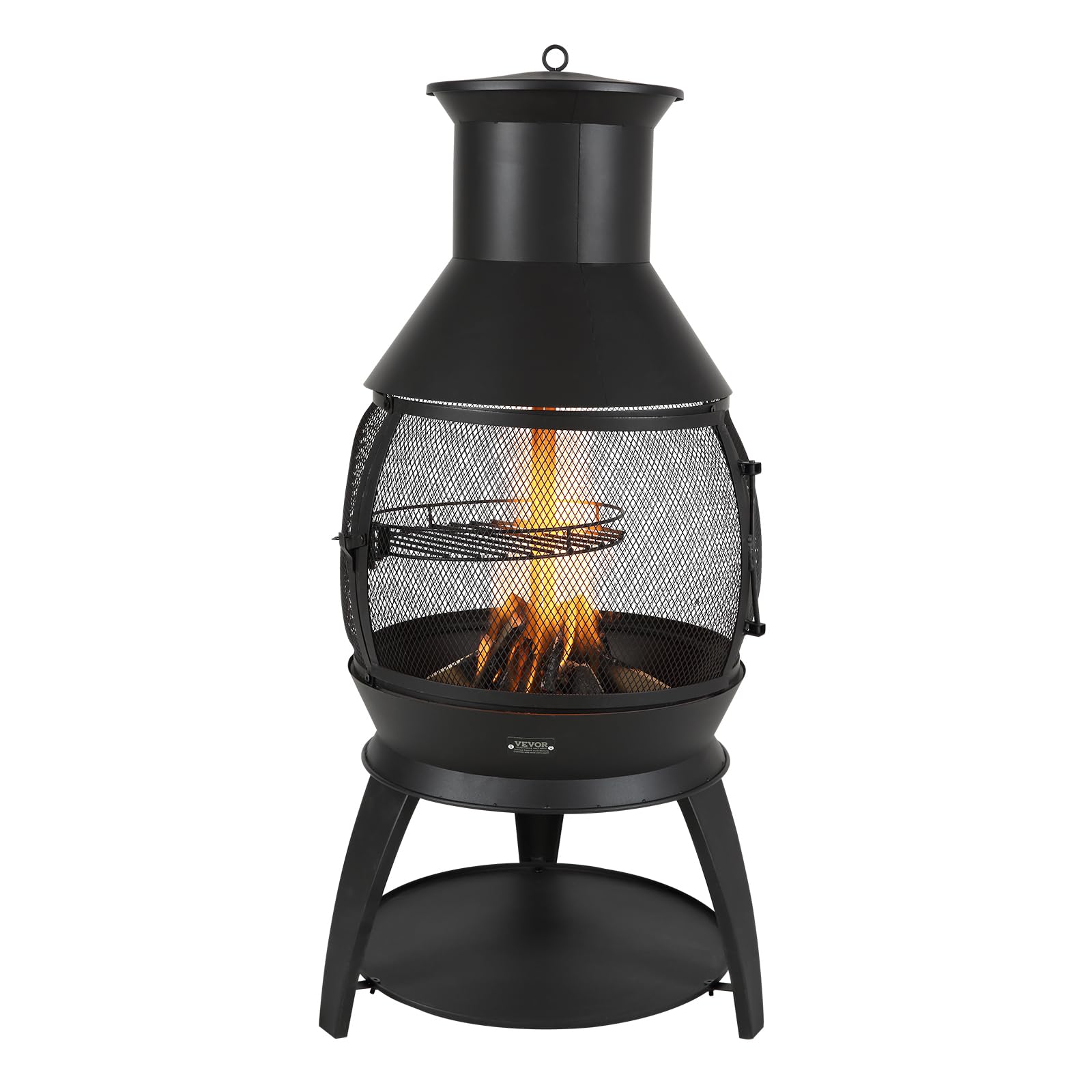 VEVOR Gartenkamin, φ500x1100mm Terrassenofen, Aztekenofen aus Eisen zum Grillen & Wärmen, Chimenea Feuerstelle mit Grillgitter, Kaminmantel & rostfreiem Kamindeckel, für Terrasse, Garten, Hinterhof