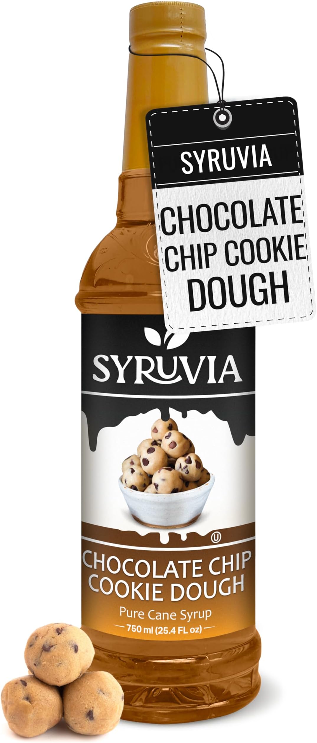 Syruvia Coffee Syrup, Chocolate Chip Cookie Dough Flavored Syrup for Drinks, Lattes, and Desserts – 25.4 fl oz