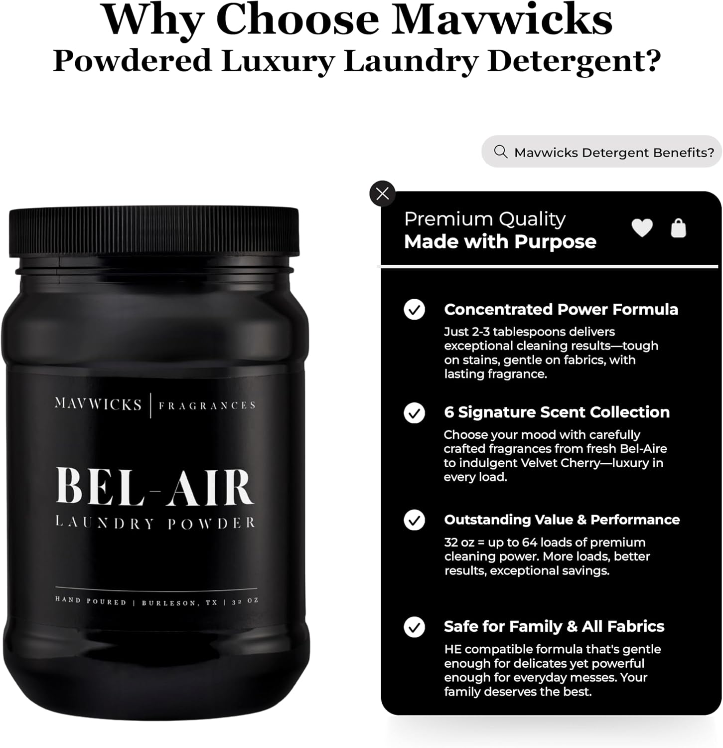 Mavwicks - Luxury Laundry Detergent Powder (Bel-Aire) 32 Oz – Concentrated for Tough Stains and Odors, For All Washing machine types – Gentle on Fabrics image 2