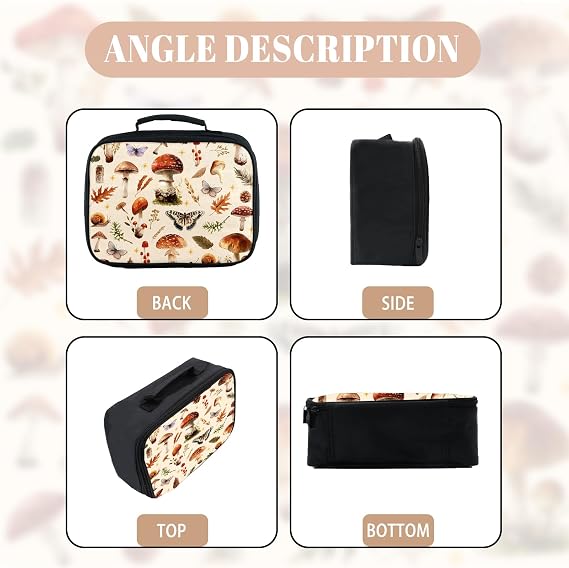Mushroom Lunch Box Kids, Food Insulated with Zippered Portable Lunch Bag
