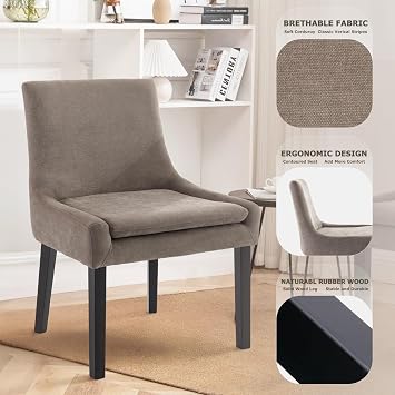 COLAMY Upholstered Dining Chairs Set of 2, Fabric Accent Side Leisure Chairs with Mid Back and Wood Legs for Living Room/Dining Room-Camel