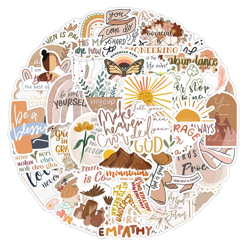 50-Piece Boho Style Positive Affirmation Mental Health Stickers for Women & Adults (Waterproof Vinyl)