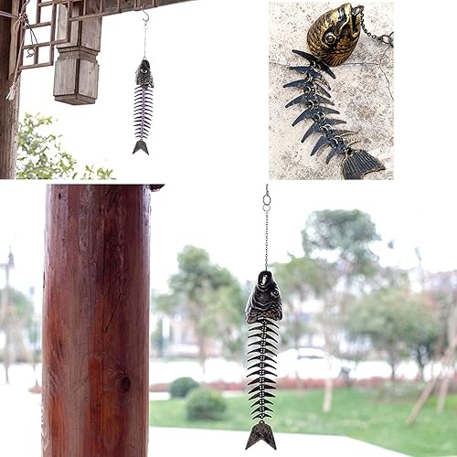 Miniatura 6 de Campanilla de viento de pescado, campanilla de viento de espina de pescado, campanillas de viento de hierro fundido, campanillas de viento de metal