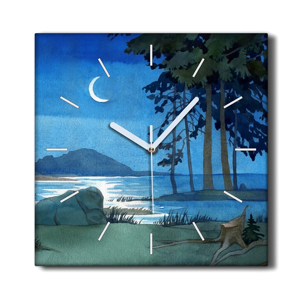 Horloge murale sans tic-tac 30x30cm en toile forêt et mer pour salon zen