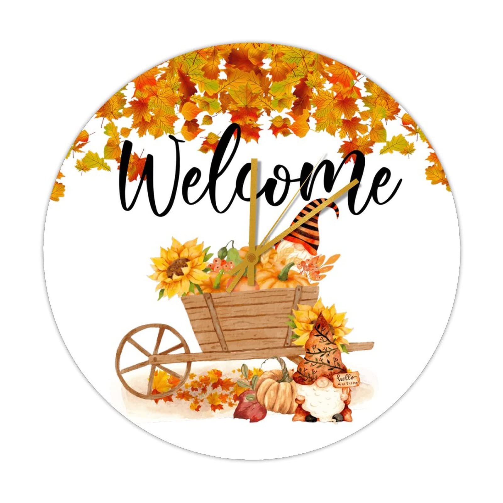 Décoration de cuisine automnale avec l'horloge ronde Welcome Pumpkins