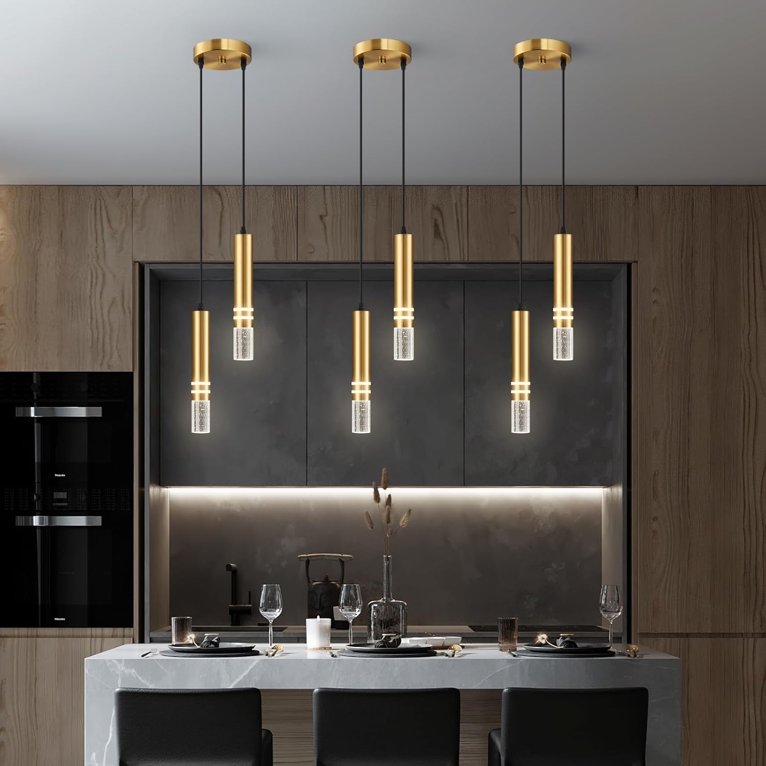 Pendant Lights Kitchen Island, Crystal Pendant Light Fixtures Mini 12W LED Modern Kitchen Pendant Lighting Over Sink and Living Room and Bedroom (Gold 2 Light)