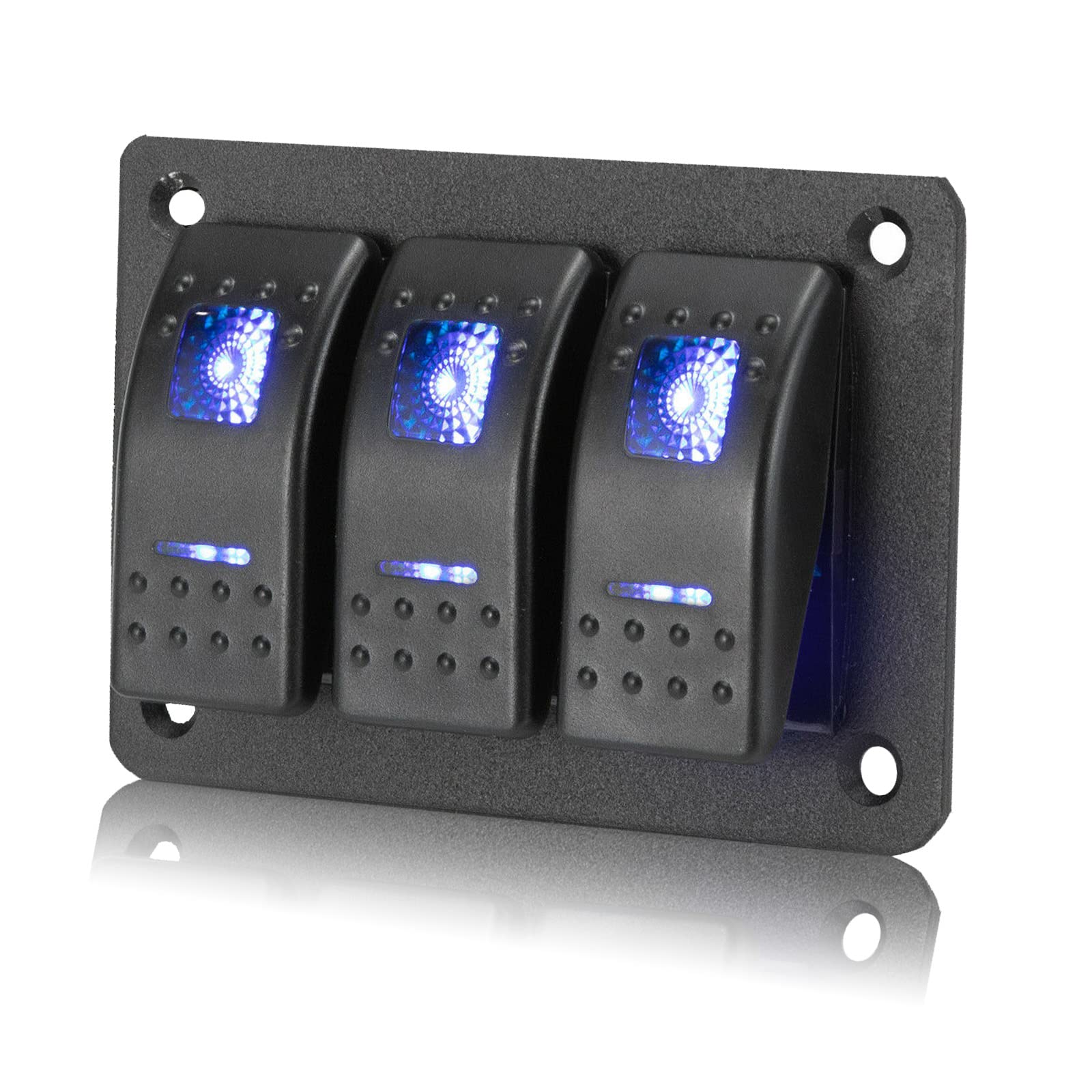 Pannello Interruttori A Bilanciere 2 Gang X AUTOHAUX | 12-24V Con Luce LED Blu | In Lega Di Alluminio | Per Auto, Barca E Camper