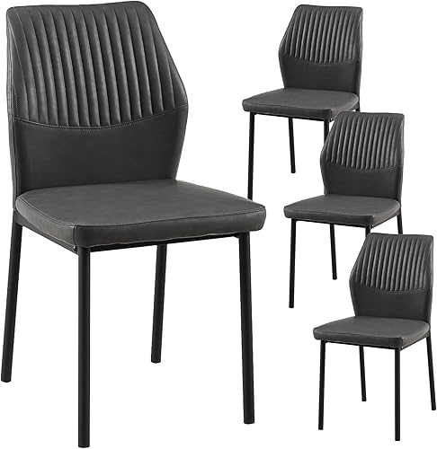 Miniatura 2 de Juego de 4 sillas de comedor modernas, de piel sintética, cómodas, tapizadas, para comedor, cocina, con patas de metal negro para sala de estar,