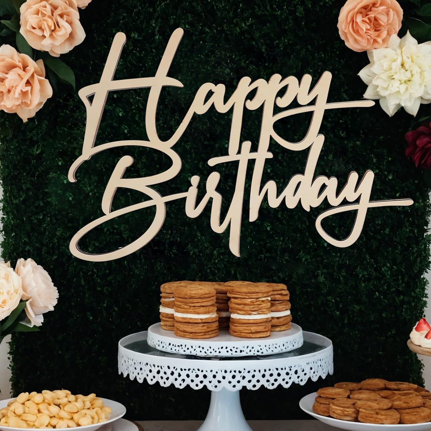 Wooden Happy Birthday Background Sign - Happy Birthday Unfinished Large Wood Sign Decorations, Home Door Wall Birthday Party Decor Photo Props (Wooden Happy Birthday Background Sign)