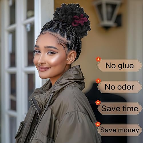 Miniatura 2 de Cola de caballo Loc para mujeres negras, moño de pétalos locales, moño Loc Buns Loc Bun con cordón para mujeres negras (8 pulgadas, 30#)