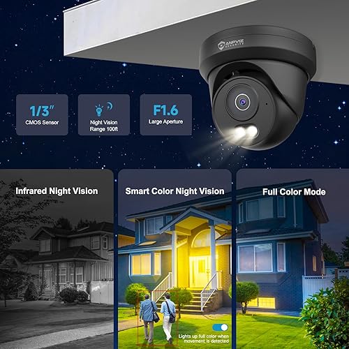 Miniatura 3 de Anpviz Cámara IP PoE de 6 MP negra, cámara IP de seguridad de torreta de metal completo para exteriores e interiores, visión nocturna inteligente de