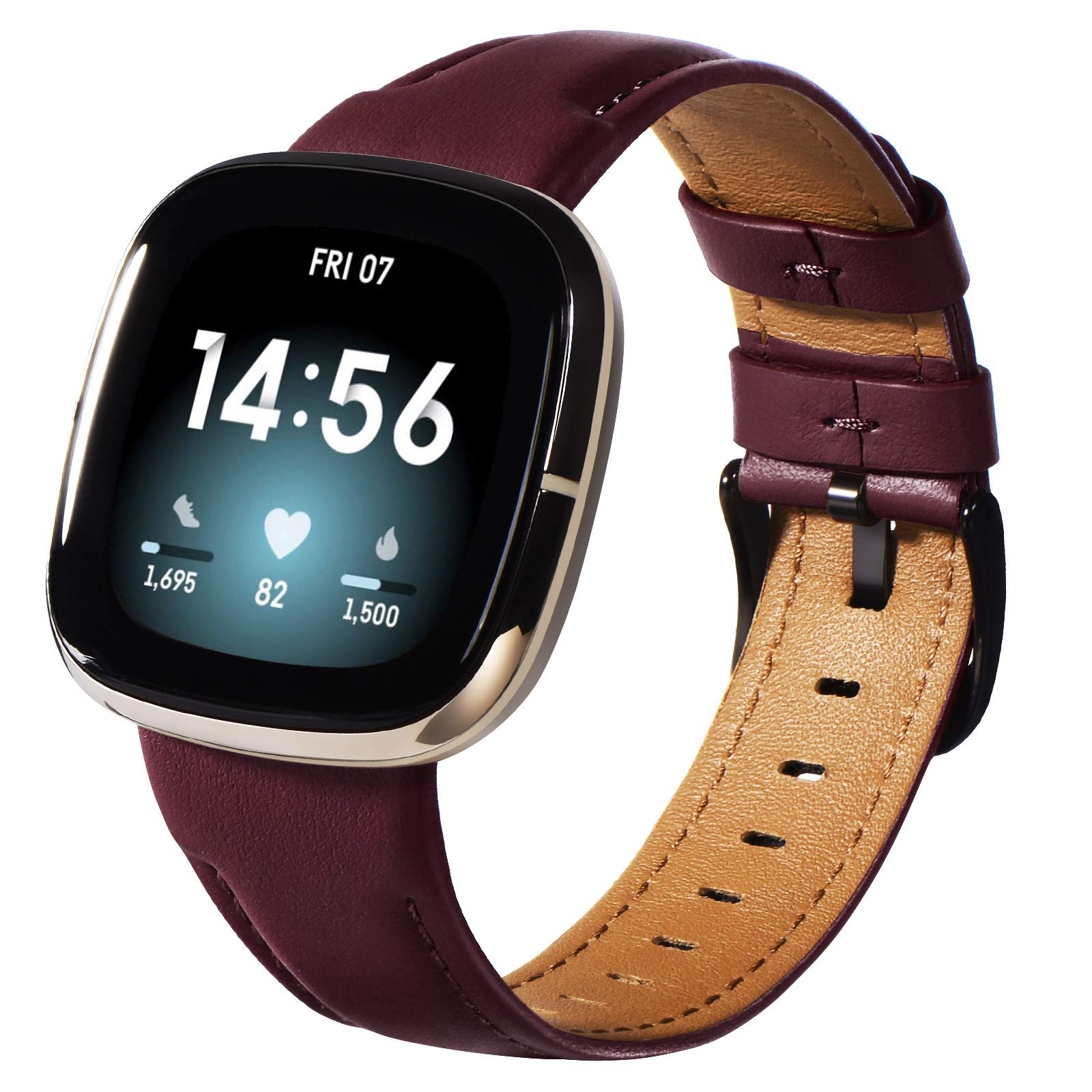 KADES Compatible for Fitbit versa 4 strap/Versa 3/Fitbit Sense 2 Strap/Sense Strap, Soft Genuine Leather strap for Fitbit versa 4 strap/Versa 3/Fitbit Sense 2 Strap/Sense Strap Man Women,Red