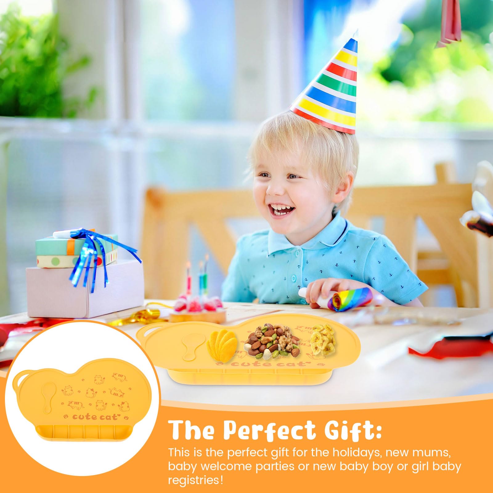 X-Labor Set De Table Pour Bébé Avec Bac Récupérateur En Silicone Imperméable Antidérapant Lavable 40 X 27 Cm Gris