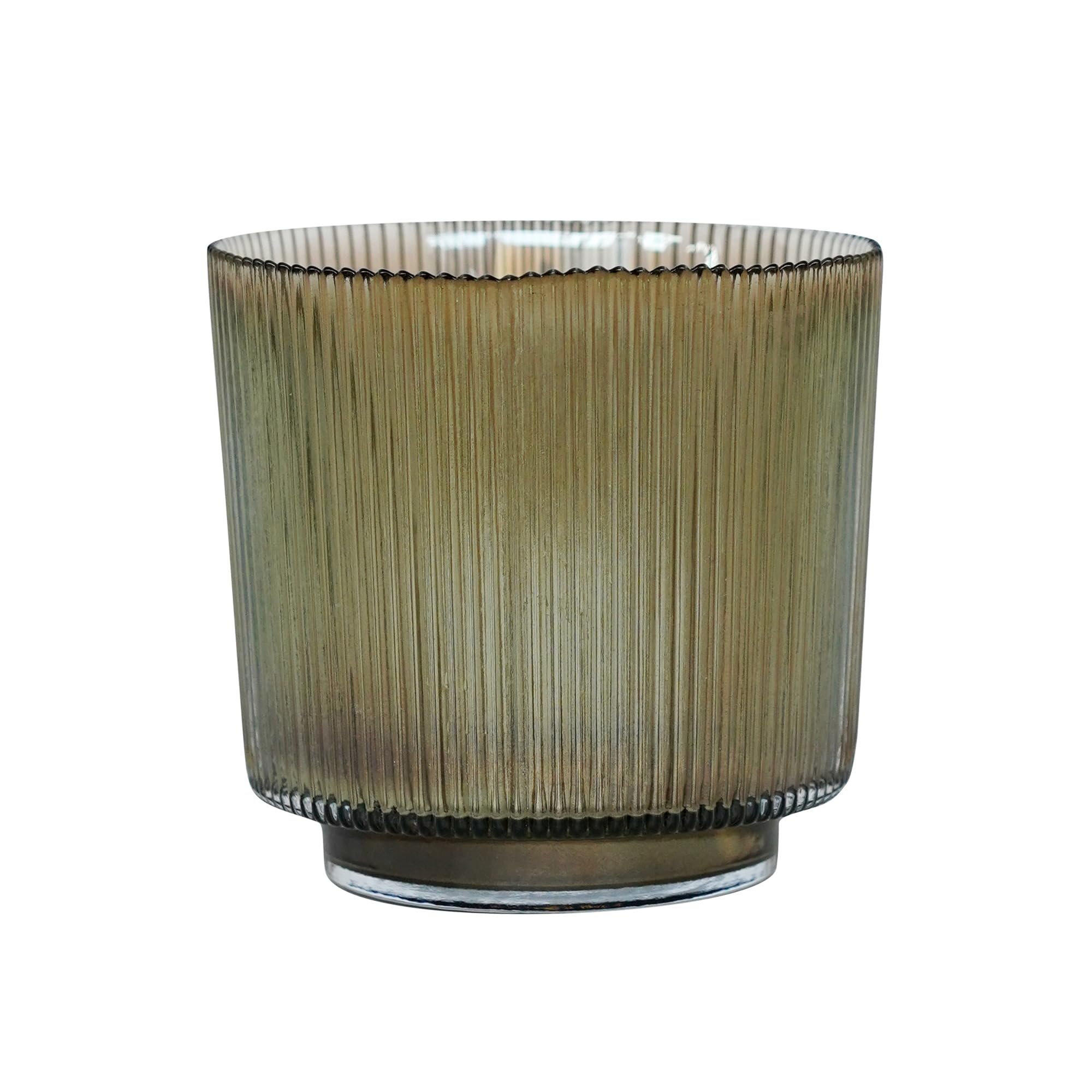Ivyline Round Candle Holder in Mocha Glass with Ribbed Design - Elegant Table Centrepiece - Modern Home Decoration - H14 x W15 cm — image 1