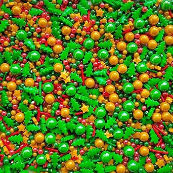 Sentovac 1 Bottle Christmas Sprinkles Cupcake Toppers Edible Baking Cake Sprinkle Christmas Tree Gold Star Cookie Decorations Holiday Party Christmas Supplies(100g/3.5oz)