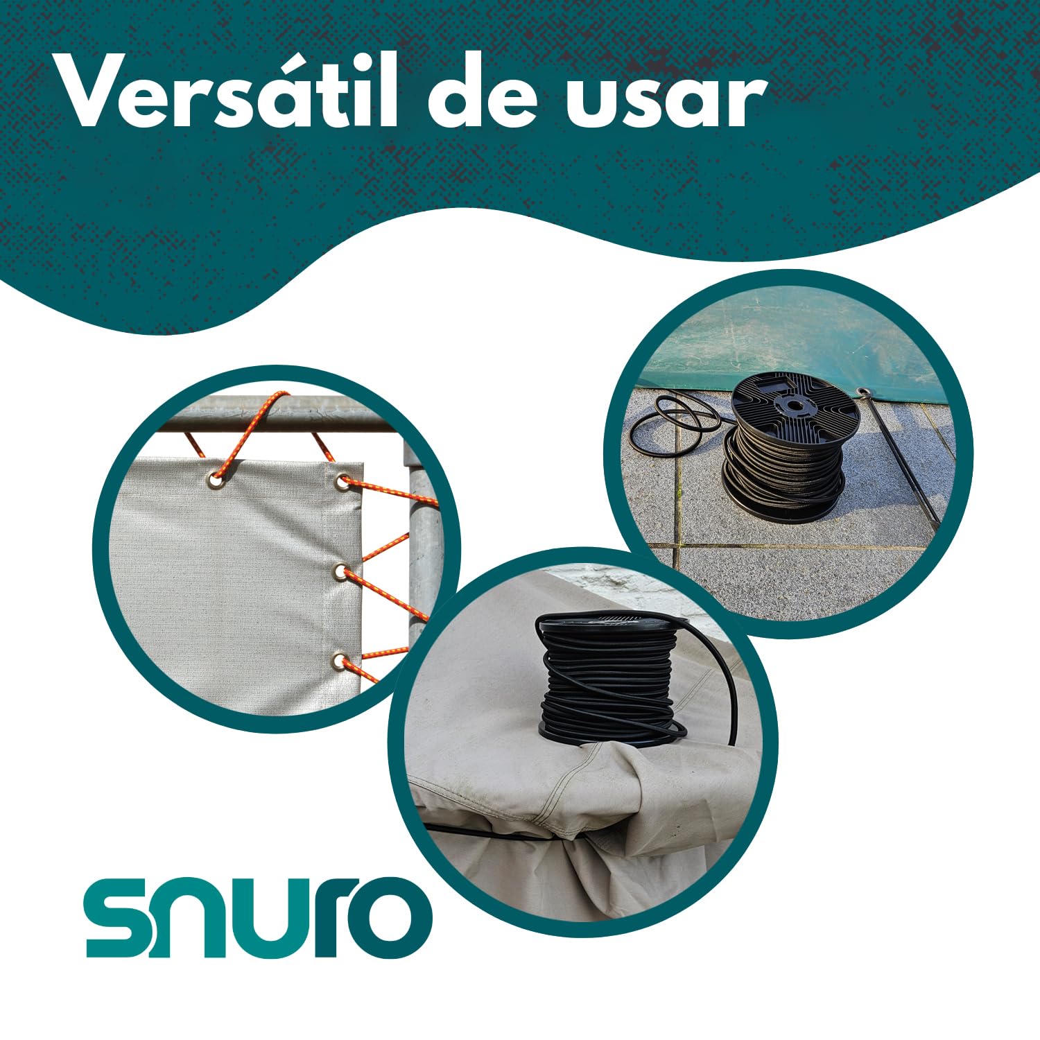 Cuerda elástica redonda (8 mm, 50 m, negro) – Calidad profesional – Resistente a la intemperie y reutilizable – Fuerza de rotura 80 kg