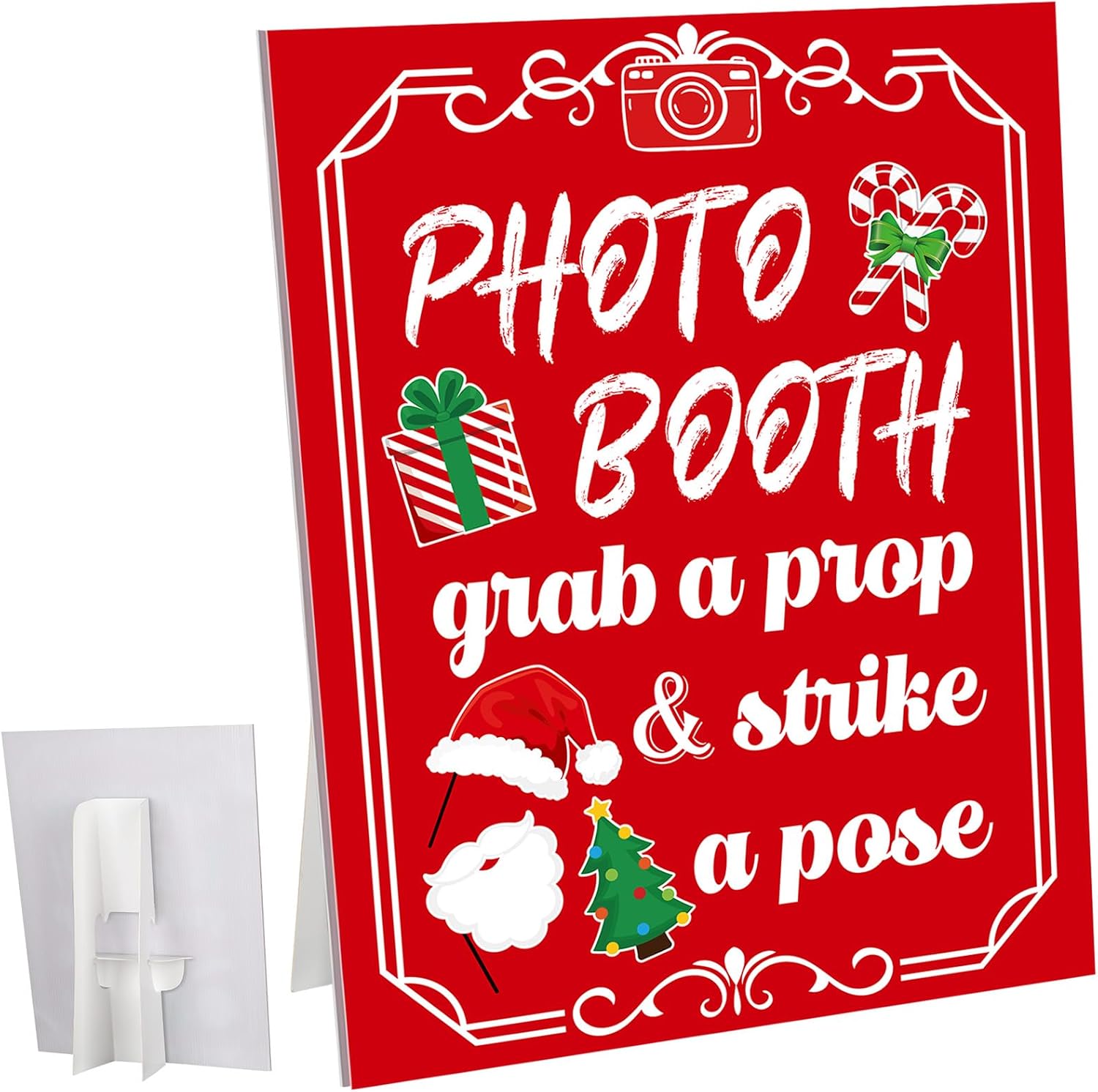 Briwooody Photo Booth Sign with Stand Retro Background Table