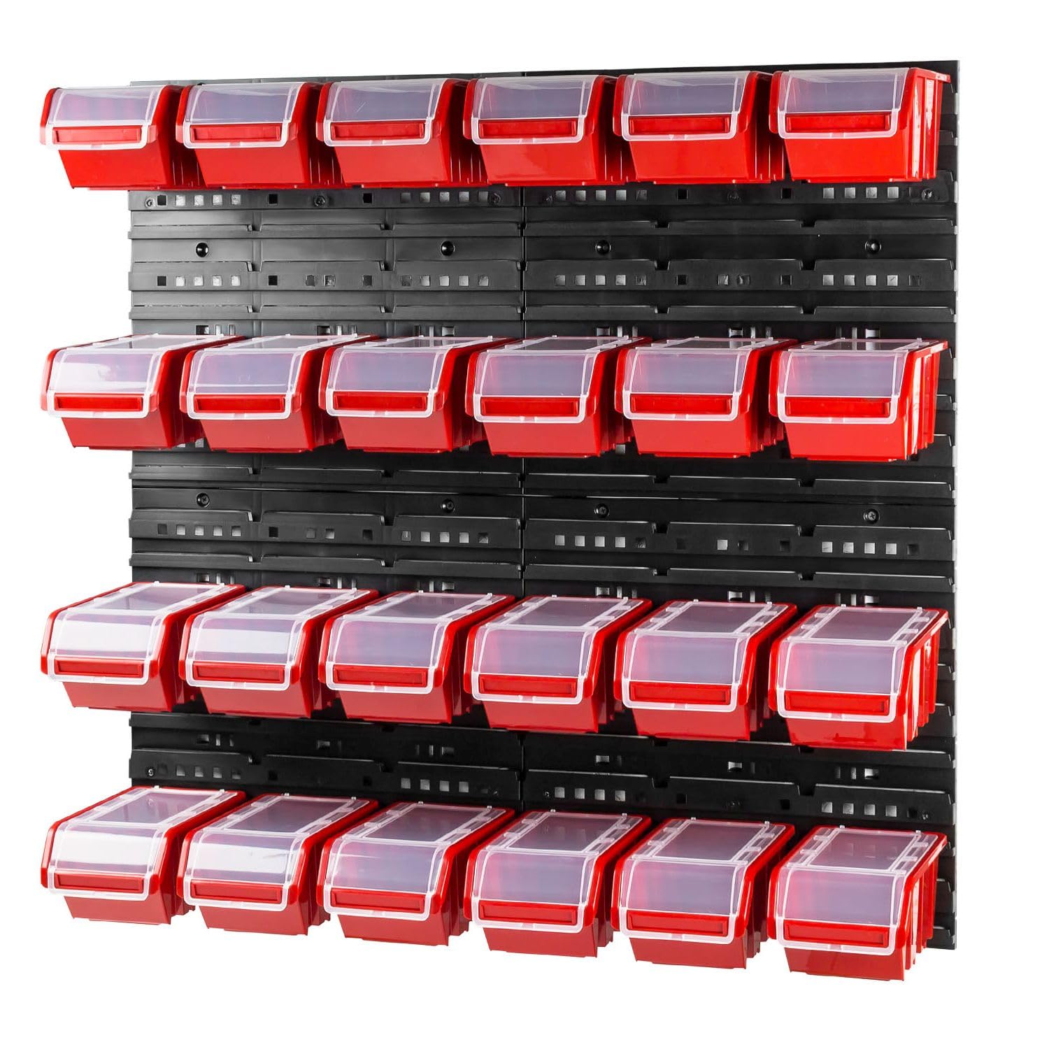 Sistema de almacenamiento de pared, 800 x 800 mm, 24 unidades, cajas apilables, cajas apilables, cajas de almacenamiento con tapa, placas de pared extrafuertes, estantería ampliable, estantería de