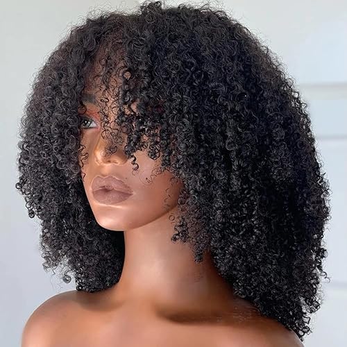Miniatura 8 de Peluca de cabello humano rizado afro con flequillo hecha a máquina peluca superior del cuero cabelludo sin pegamento virgen brasileño afro rizado