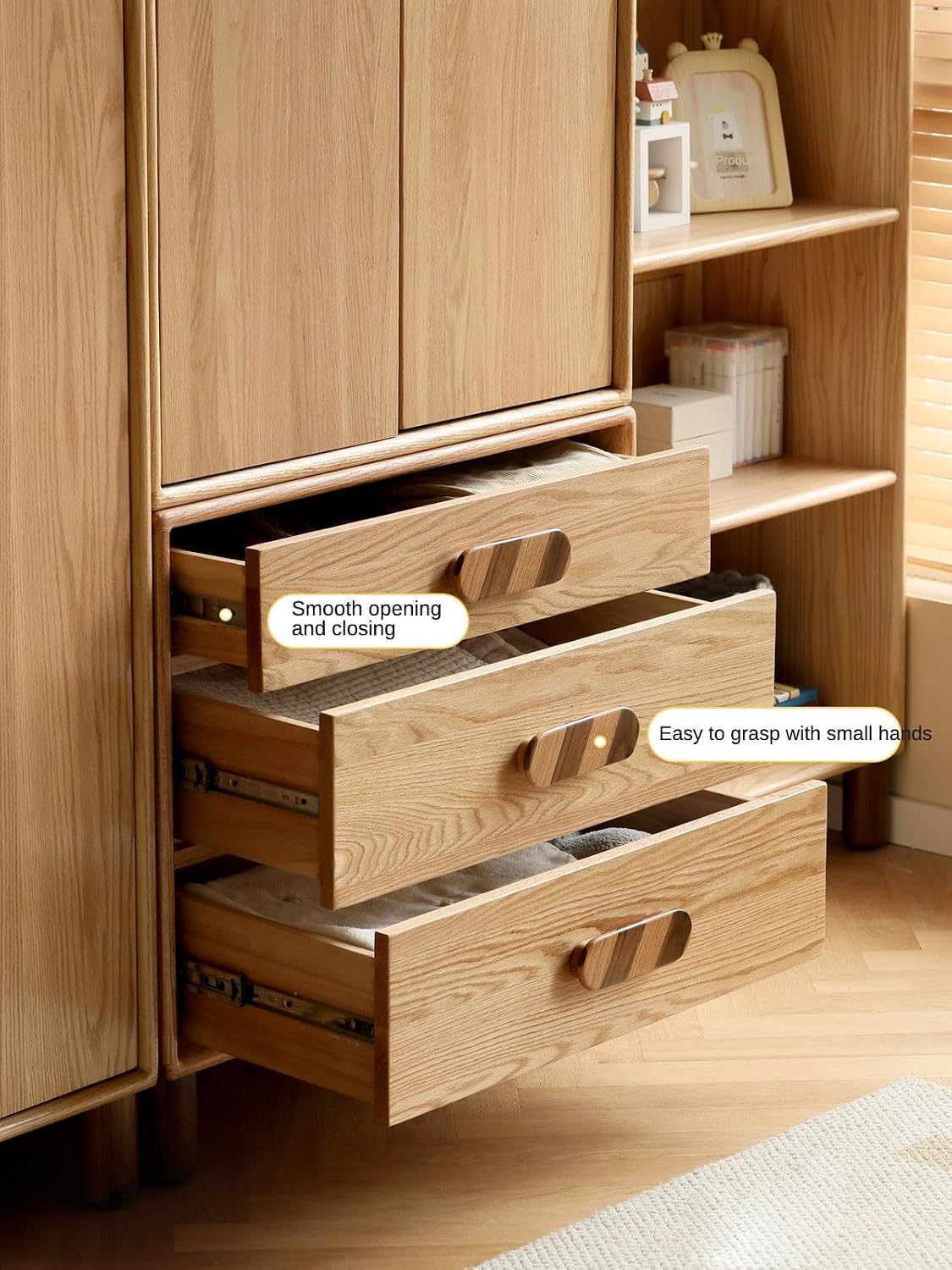 GVAwood Oak Solid Wood Kids Wardrobe Free Combination 59.1x22.4x78.7 inch / 150x57x200 сm/Natural Wood Color/Wardrobe + Drawer Cabinet 2 pcs