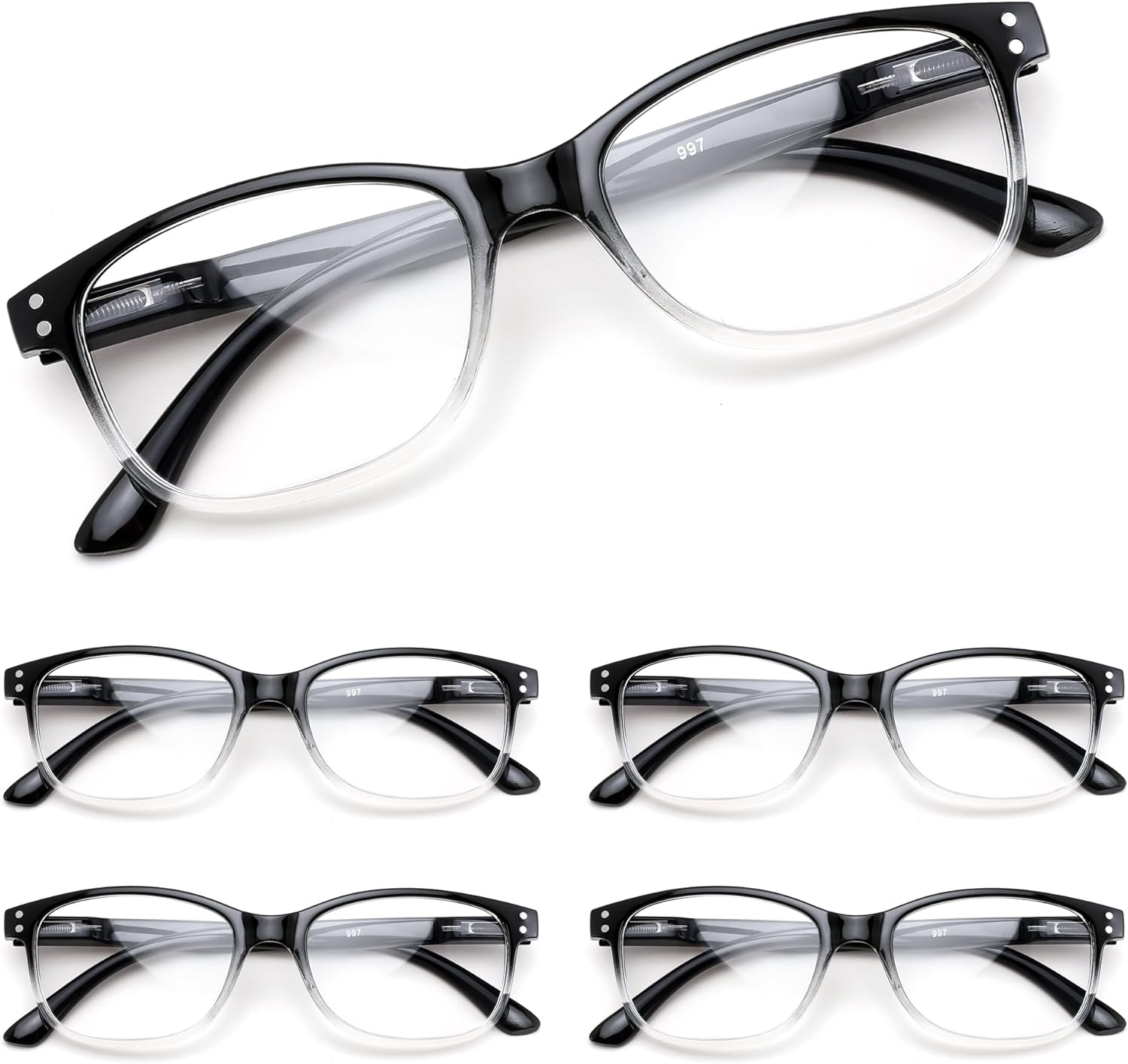FEISEDY 5 Pack Rectangular Classic Reading Glasses for Men Woman Lightweight Spring Hinge Readers B0300 - Image 7