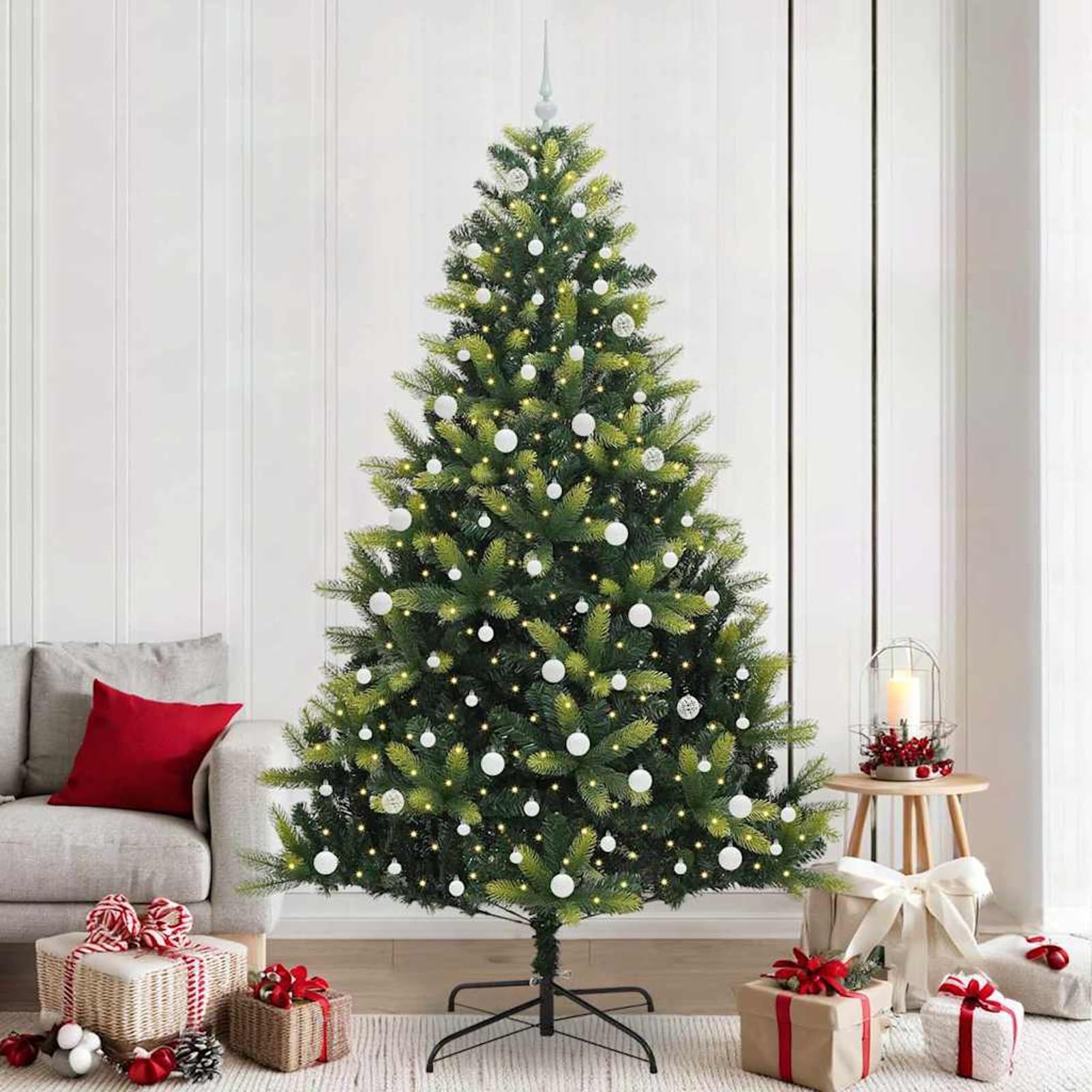 Gecheer Albero di Natale LED 240 cm, Artificiale con Rami in PVC e PE, Illuminazione Calda, Decorazione Elegante per Soggiorno e Giardino