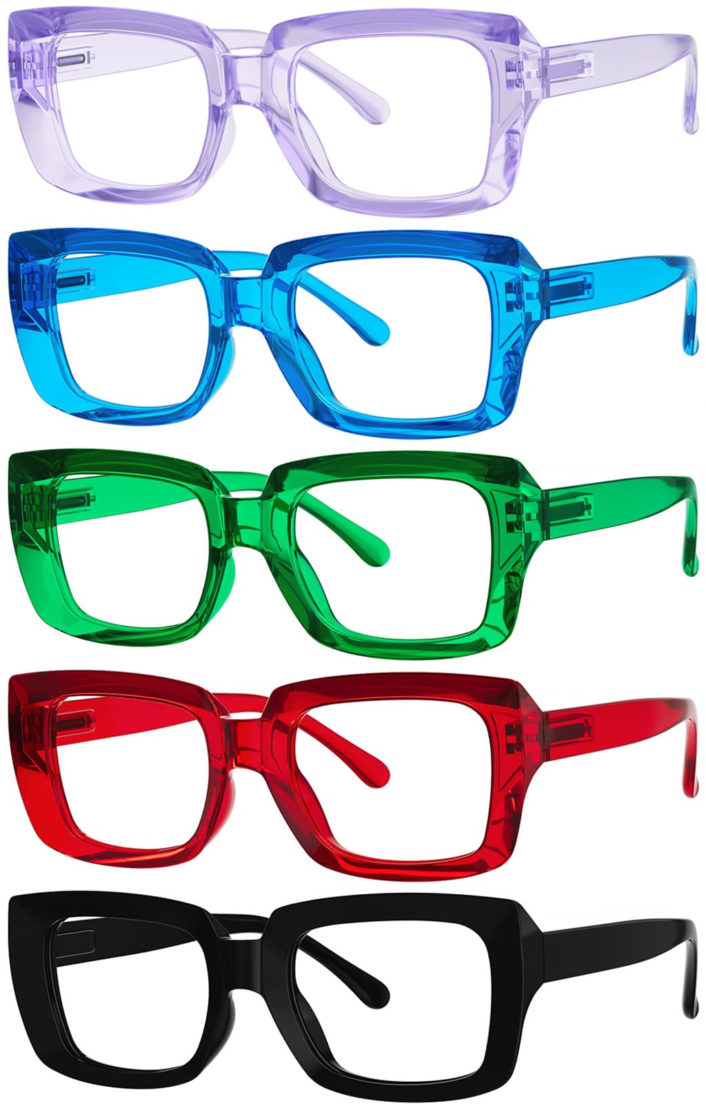 Eyekepper 5 Pack Ladies Reading Glasses - Stylish Oversized Square Readers for Women +0.75