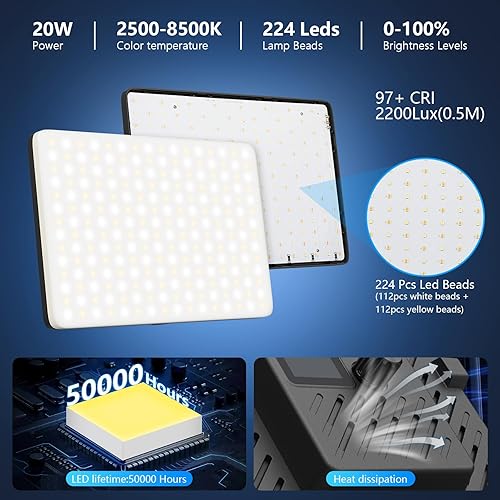 Miniatura 3 de QEUOOIY - Paquete de 2 luces LED de video con soporte de trípode de 63 pulgadas, kit de iluminación de fotografía bicolor de 20 W, regulable